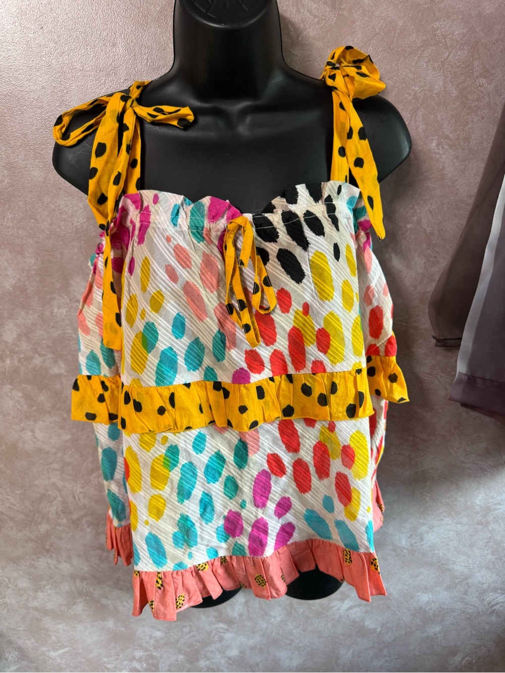 Multicolor Polka Dot Tie-Strap Tank Top